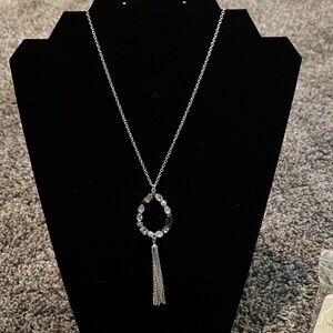 Lauren Conrad long silver necklace with colorful drop and tassel! New.